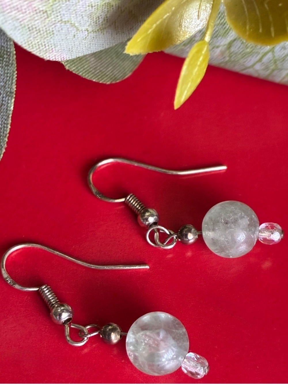 925 Silver Earrings,Clear Quartz Drop Earrings with Silver Hooks - Clear - Picture 4 of 5